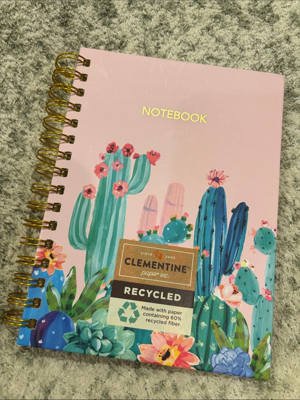 Clementine Pink Cactus Floral Spiral Writers Journal Notebook NWT ~160 lined pgs
